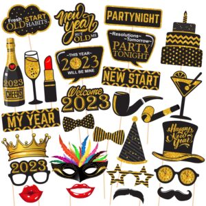 New Years Eve Photo Booth Props-2023 Photo Booth Props, New Years Eve Party Supplies 2023,Happy New Year Decorations 2023-28 Pcs