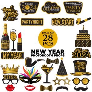 New Years Eve Photo Booth Props-2024 Photo Booth Props, New Years Eve Party Supplies 2024,Happy New Year Decorations 2024- 28 Pcs