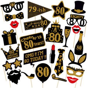 80th Birthday Photo Booth Party Props – 26 Pieces