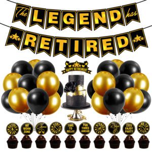 Retirement Party Decorations Banner,Cake Topper, Cup Cake Topper&Balloons (Pack of 37)