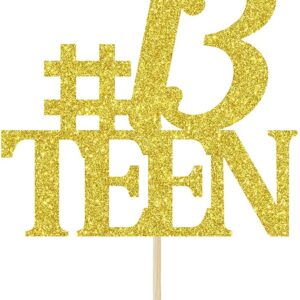 13 Teen Cake Topper, Happy 13th Birthday, 13th Anniversary Cake Decorations Gold