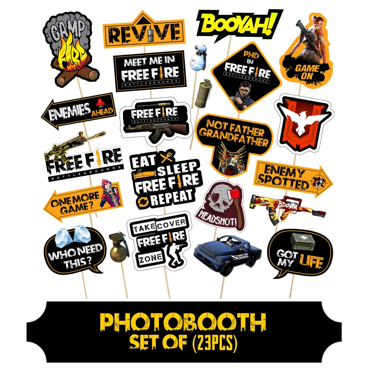 Free Fire Photo Booth Props with Stick 23 Pcs - Image 2
