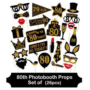 80th Birthday Photo Booth Party Props – 26 Pieces