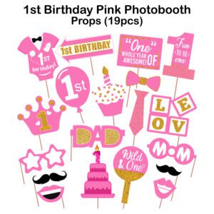 1ST Birthday Photo Booth Props 19 Pcs for Birthday Girls