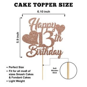 Rose Gold Happy 13th Birthday Cake Topper