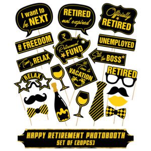Retirement Photo Booth Props for Retirement Party and Decorations (Black & Gold , 20 Pieces)
