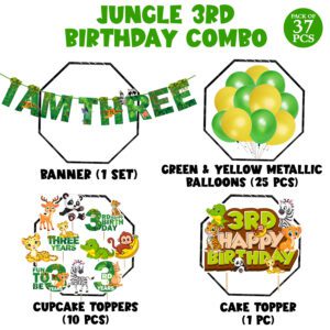 Jungle Theme 3rd Birthday Decoration Kids (Pack of 37)