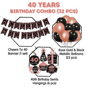 40th Birthday Decorations Cheers to 40 Years 40s Birthday Banner with Swirls (Pack of 32)