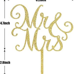 Gold Glitter Mr & Mrs Cake Topper – for Bridal Shower/Wedding Shower/Engagement/Bachelorette Party Decorations pack of 1