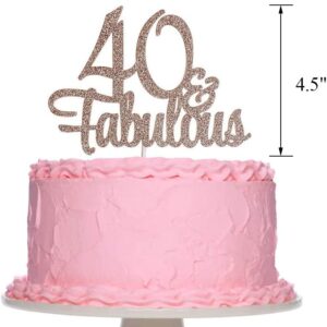 Rose Gold Glitter 40 & Fabulous Cake Toppers Number 40 Forty Cake Picks Decorations (Pack of 1)