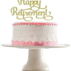 Happy Retirement Cake Topper- Gold Glitter, Retirement Cake Topper Gold, Retirement Party Decorations  Pack of 1