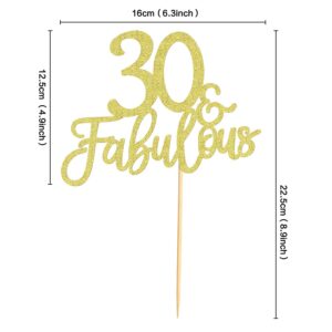 Gold Glitter 30 & Fabulous Cake Toppers Number 30 Thirty Cake Picks Decorations Pack of 1