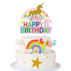 Unicorn 6th Birthday Cake Topper, Unicorn Six Cake Topper, Magic Unicorn Cake Decoration Pack of 1