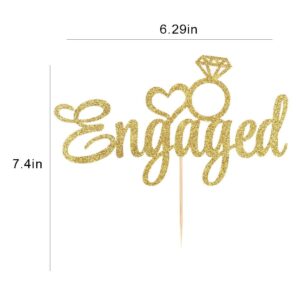 Engaged Cake Topper – Engagement Wedding Party Decorations Supplies (Golden)
