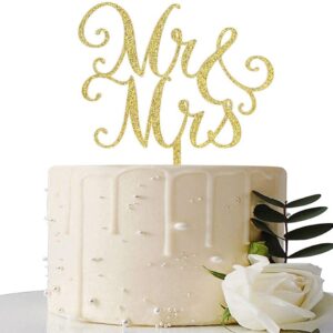 Gold Glitter Mr & Mrs Cake Topper – for Bridal Shower/Wedding Shower/Engagement/Bachelorette Party Decorations pack of 1