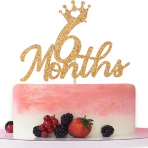 Gold Glittery 6 Months Cake Topper for Baby’s Half Year Old Birthday Party