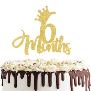 6 Months birthday Cake Topper Gold Glitter