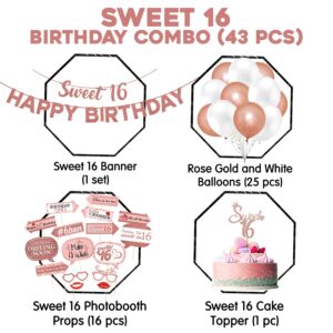 Sweet 16 Birthday Decorations with Photo Booth Backdrop and Pre-assembled Props  Pack of 43
