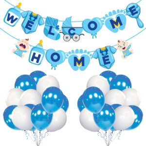Baby Boy Welcome Home Decoration Kit Banner with Balloons for Baby Shower Pack of 26