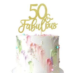 Gold Glitter 50 & Fabulous Cake Toppers Number 50 Fifty Cake Picks 5Oth Birthday (PACK OF 1)