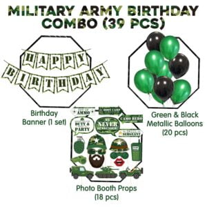 Army Photo Booth Props with 1 Set Banner and 20 pcs Balloons,Camouflage Theme Selfie Props,Fighting Birthday Party Supplies,Military Photography Backdrop Decorations Pack of 39