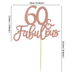 Rose Gold Glitter 60 & Fabulous Cake Toppers Seventy 60th Birthday Cake Picks Wedding Anniversary Party Cake Decorations Supplies Pack of 1