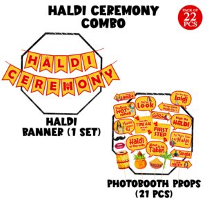 Mehandi Props for Photoshoot & 1 Pcs Haldi Ceremony Banner Haldi Props for Bride and Family Haldi for Haldi Ceremony Mehendi Decoration Mehendi Decoration for Home Bride( Pack of 22)