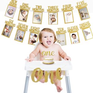 1st Birthday Baby Photo Banner for Newborn to 12 Months And One Banner And Cake topper