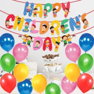 Children Day Banner with Multi Colours Balloon for Children Day Party Pack of 26