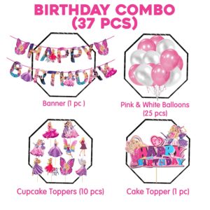 Girl Pink Birthday Party Supplies, Girls Theme Birthday Party Decorations pack of 37