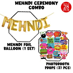 Mehndi Props and Mehndi Foil Balloon for Photoshoot  Pack of 28