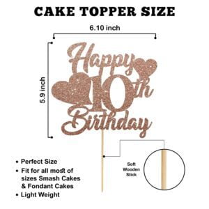 Rose Gold Happy 10th Birthday Cake Topper, Double Digits Cake Topper, Pack of 1