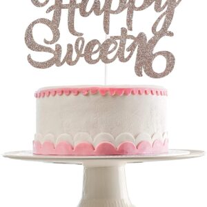 Happy Sweet 16 Cake Topper Rose Gold Glitter- Sweet 16 Cake Toppers (Pack of 1)