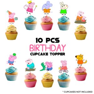 Peppa Pig Cup cake Topper for Cartoon Theme Birthday Party Supplies  Pack of 10