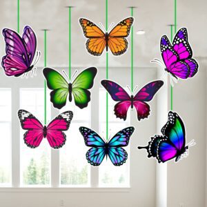 Butterfly Theme Birthday Ceiling Hanging Streamers Kids Theme for Baby Shower Birthday Decorations Supplies (Pack of 8)