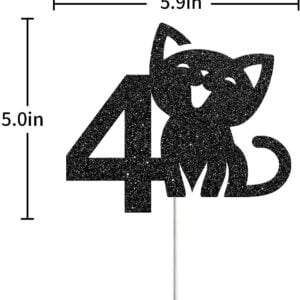 Cat Four Cake Topper, Happy 4th Birthday Cake Decoration (Pack of 1)