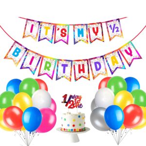 1 Set It My Half Birthday Banner + 1 Pcs 1/2 Birthday Cake Topper + + 25 PCs Multicolour Balloons (Pack of 27)