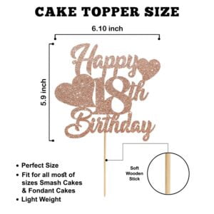 Rose Gold Happy 18th Birthday Cake Topper Eighteen Birthday 18th Birthday Cake Topper 18th Birthday Decorations 18 Birthday Party Supplies Pack of 1