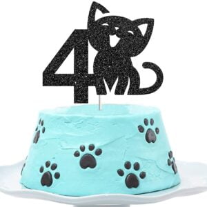 Cat Four Cake Topper, Happy 4th Birthday Cake Decoration (Pack of 1)