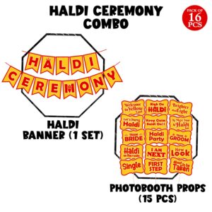 Mehandi Props for Photoshoot & 1 Pcs Haldi Ceremony Banner Haldi Props Pack of 16