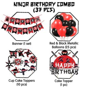 Ninja Birthday Party Decorations, Ninja Theme Party Supplies Happy Birthday Banner Balloons Cupcake Toppers for Boys pack of 37