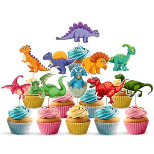 Dinosaur Cake Toppers 10 Pcs , Dinosaur Cupcake Toppers Supplies Pack of 10