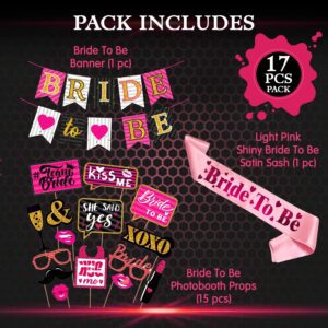Bachelorette Party Kit | Bride to be Sash | Banner | Photo Booth Props Pack of 17
