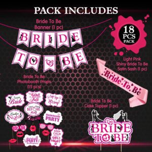 Bachelorette Party Kit | Bride to be Sash | Banner | Photo Booth Props | Cake Topper | Bride to be Gift | Engagement Party (Pack of 18)