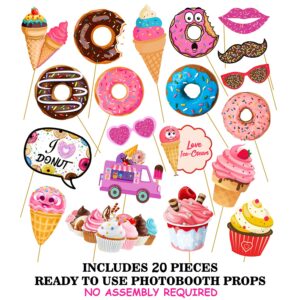 Donut Photo Booth Props,Donut Time  for Girl Doughnut Birthday Party Supplies Pack of 20