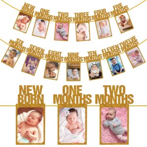 Glitter 1st Birthday Banner, First Birthday Photo Banner, Newborn to 12 Months First Birthday Decorations,Pack of 14