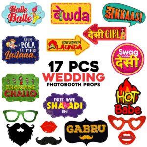 Wedding Photo Booth Props – Funny, Bridal Party Photo Props, Selfie Props, Fun Prop Kit, Photo Booth Board Pack of 17