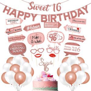 Sweet 16 Birthday Decorations with Photo Booth Backdrop and Pre-assembled Props  Pack of 43
