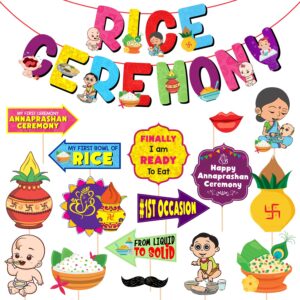 Annaprasanam Photo Booth Props with 1 Set Rice Ceremony Banner Pack of 17