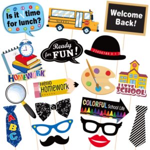 School Photo Booth Props Kit – First Day of School Camera Props Kit Party Supplies for Kids and Adults Pack of 18
